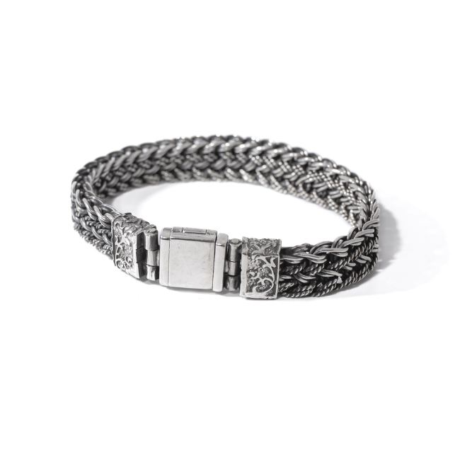 Bracelet argent homme large tressé