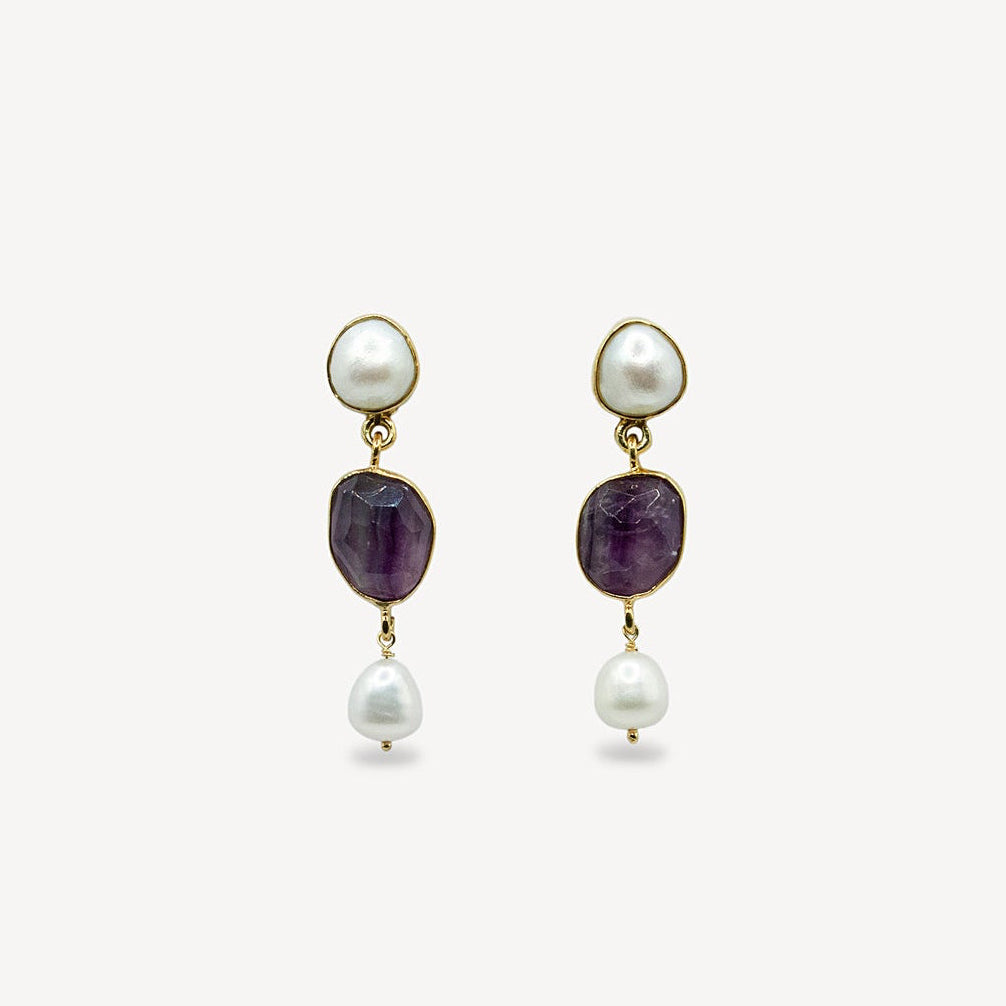Boucles d'oreilles fluorite et perle - rond