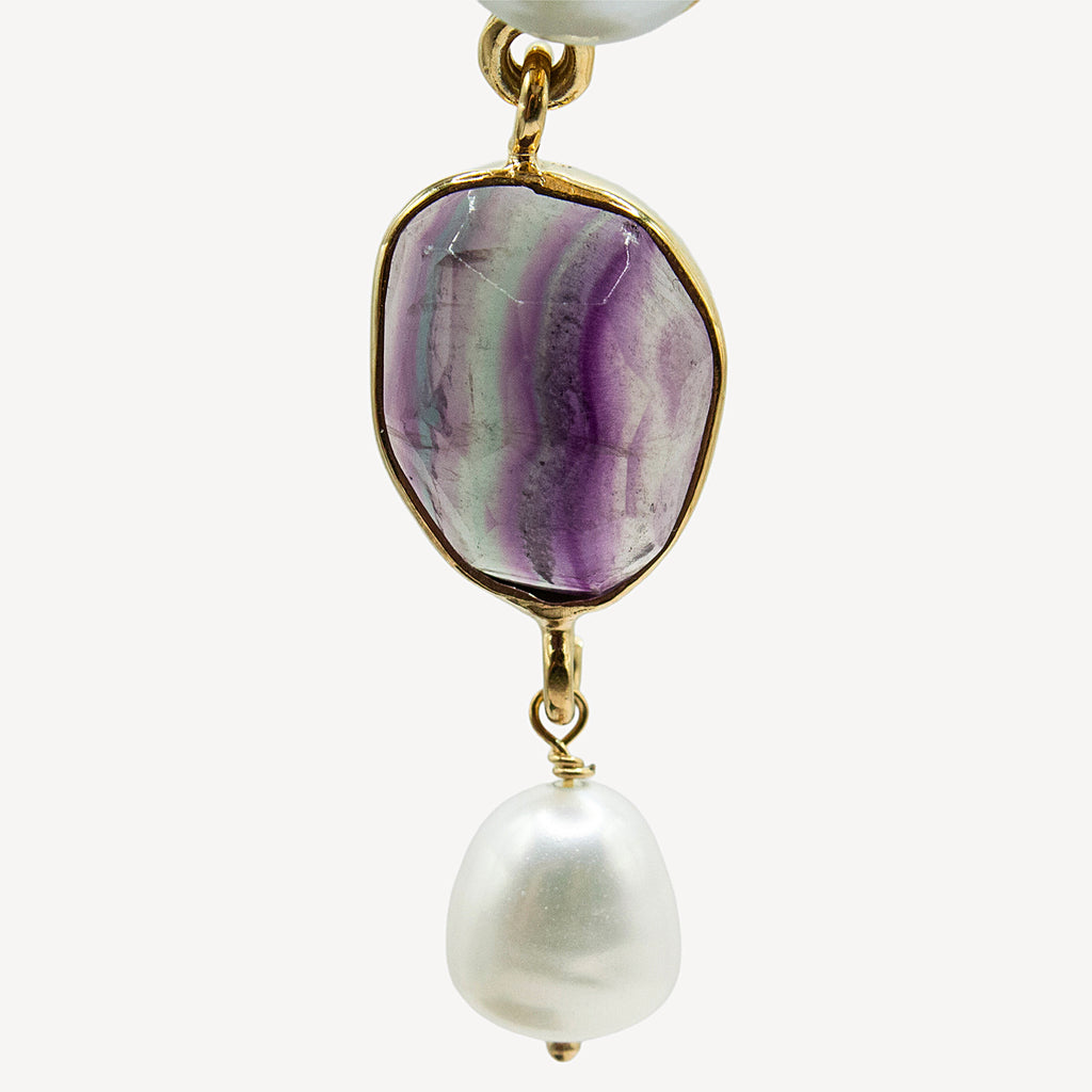 Boucles d'oreilles fluorite et perle - rond
