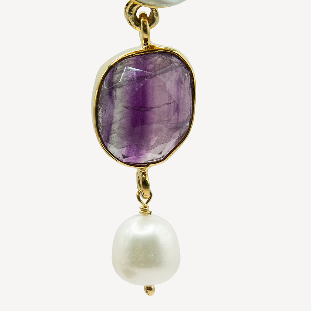 Boucles d'oreilles fluorite et perle - rond
