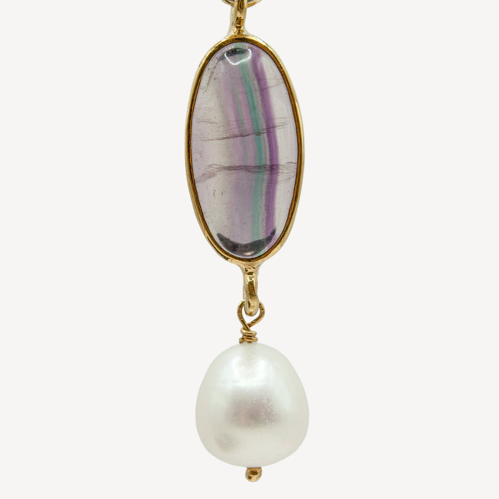 Boucles d'oreilles fluorite et perle - ovale