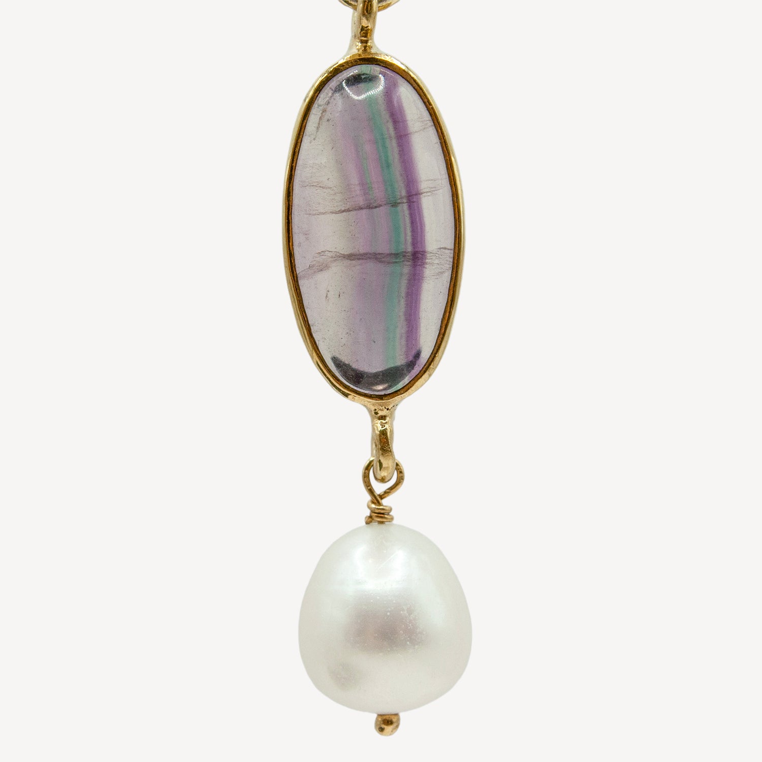 Boucles d'oreilles fluorite et perle - ovale