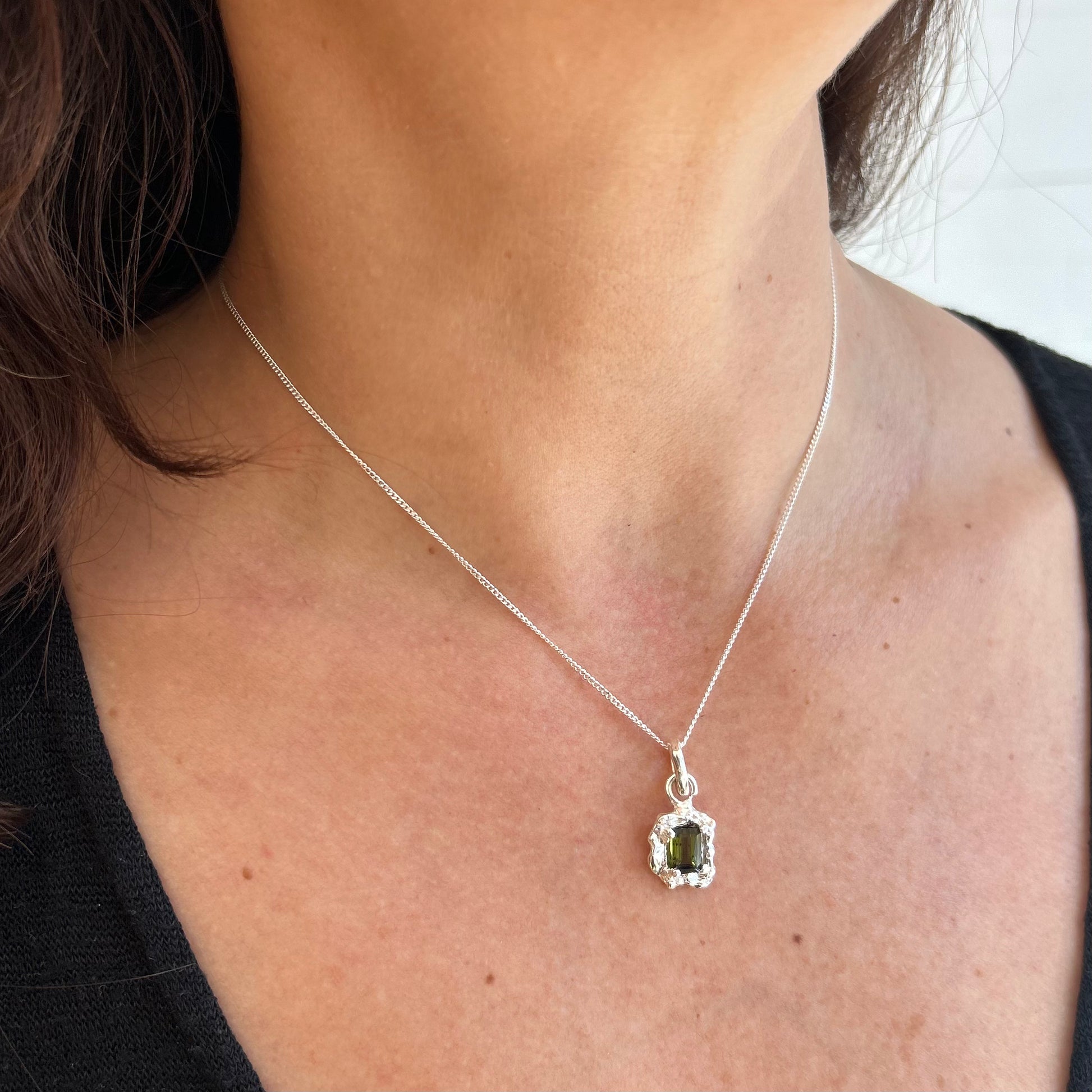 Green Tourmaline Pendant - Silver