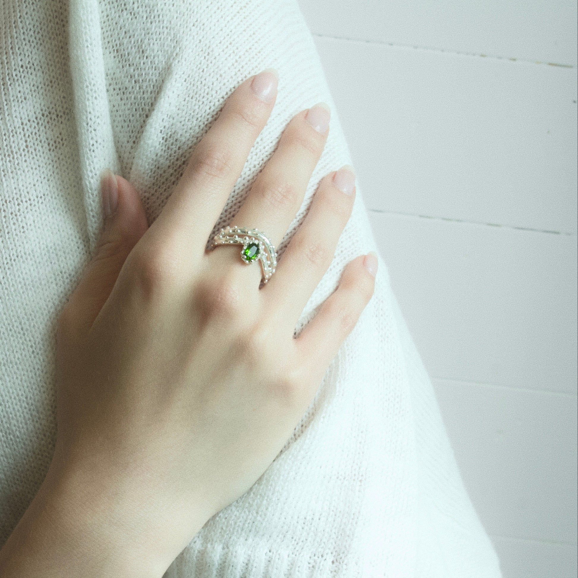 Bague en diopside chromé - Argent