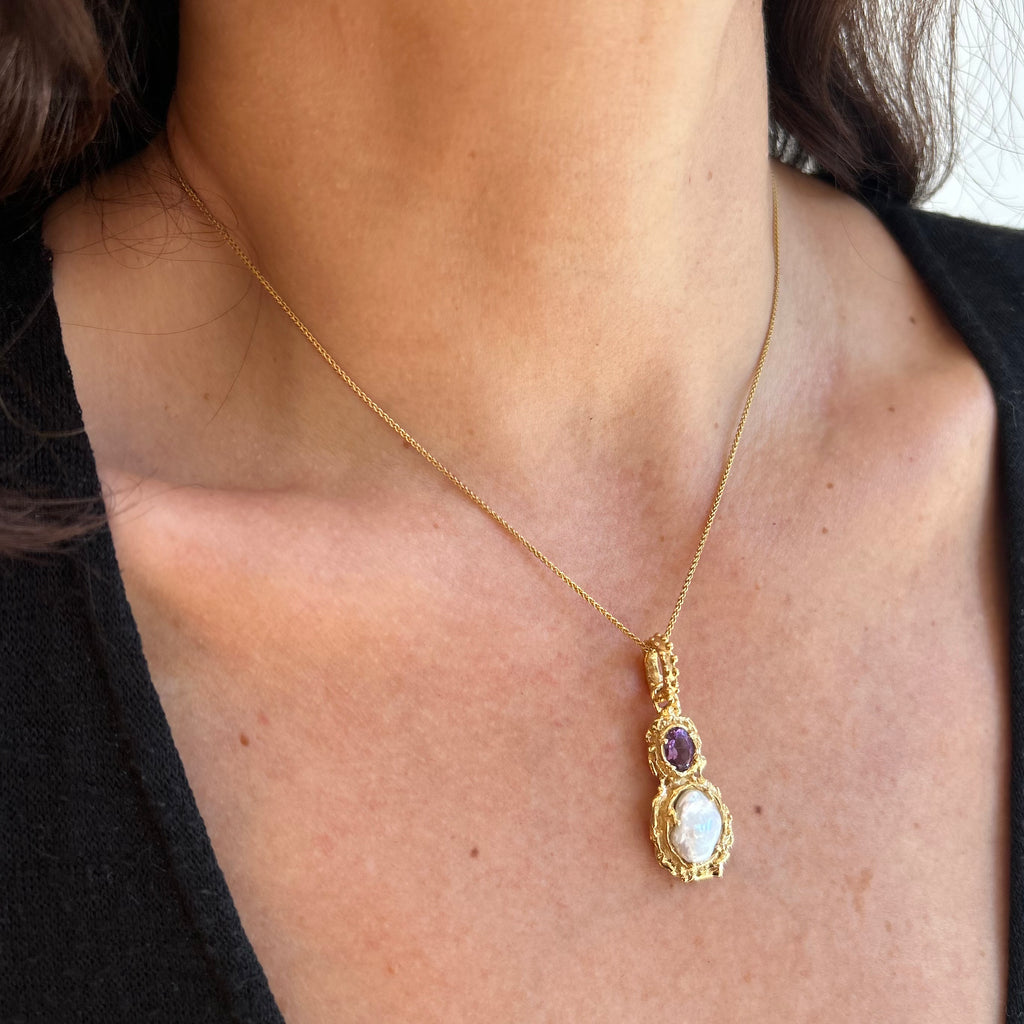 Pearl & Amethyst Pendant - Vermeil