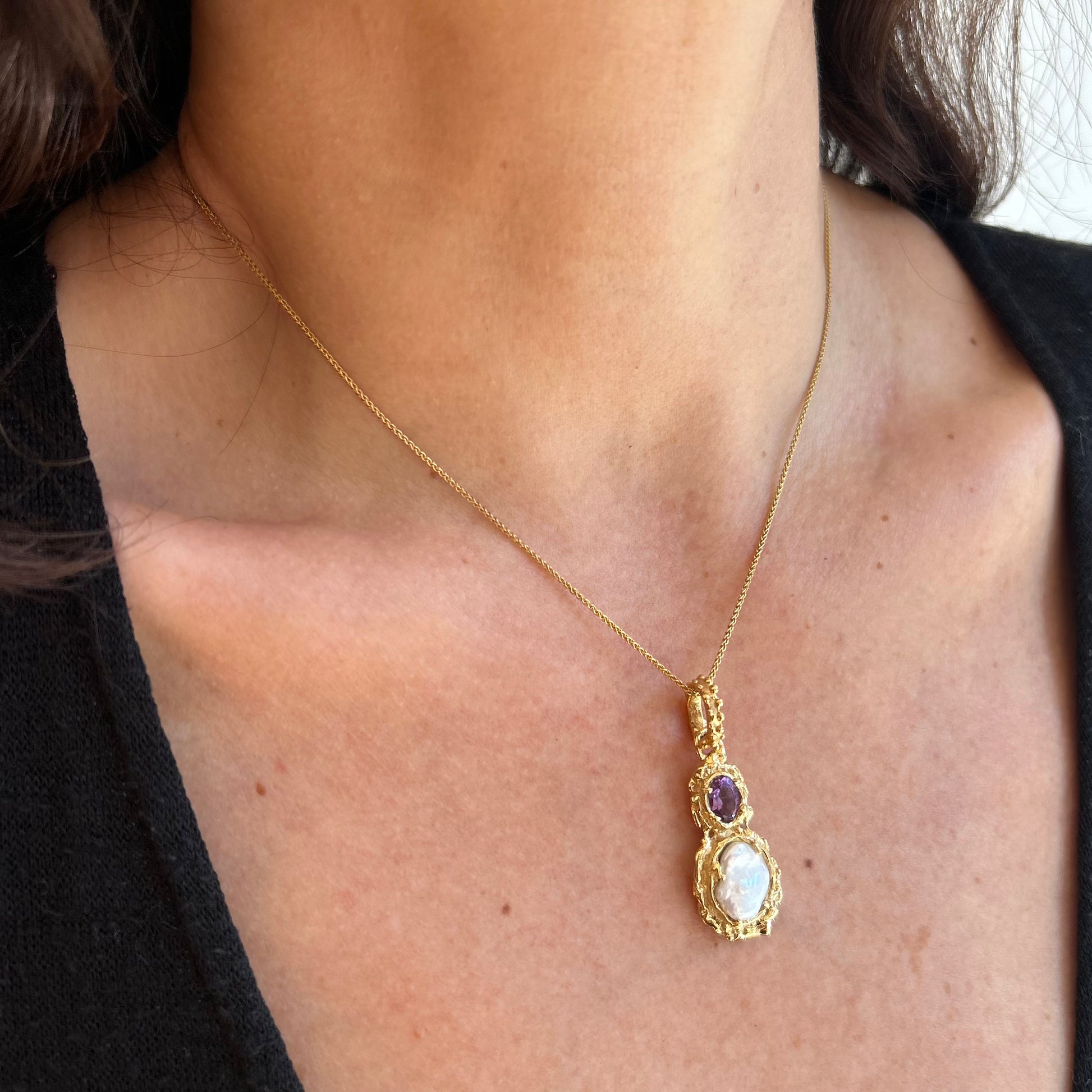Pearl & Amethyst Pendant - Vermeil