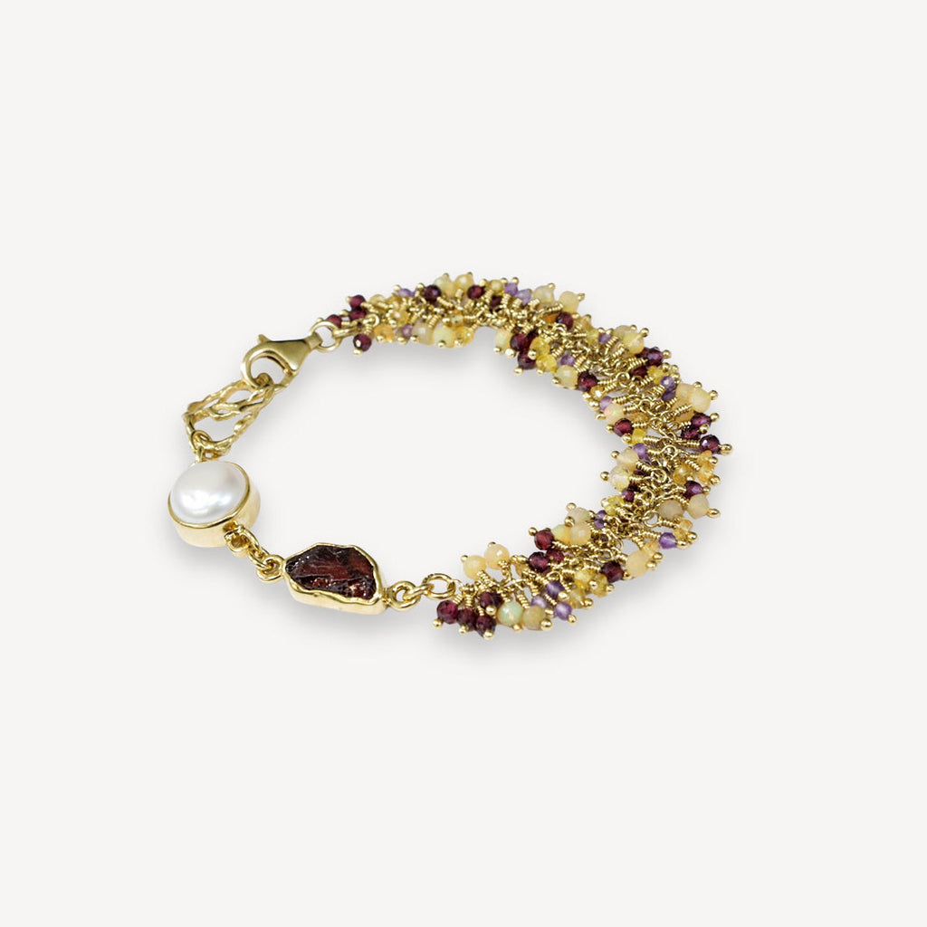 Bracelet à franges en grenat, opale et citrine