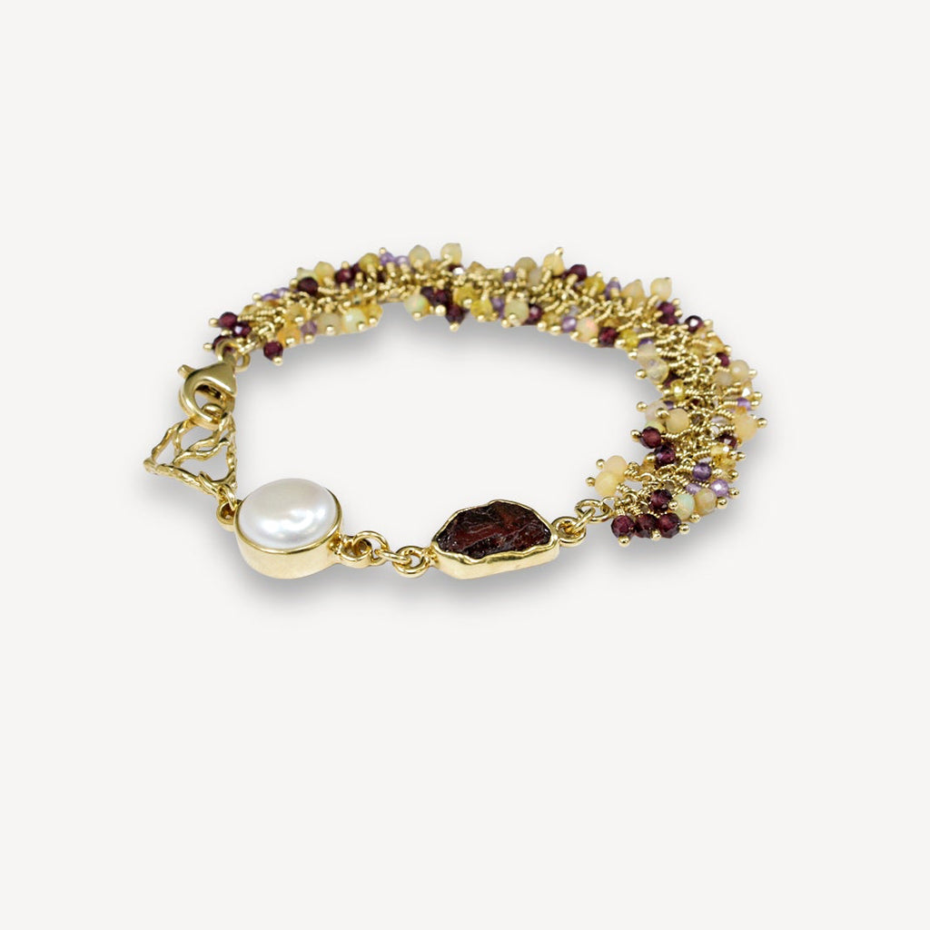 Bracelet à franges en grenat, opale et citrine
