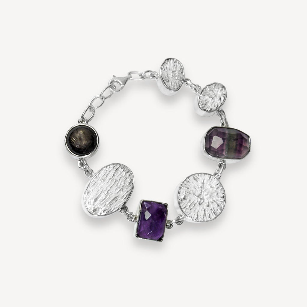 Gem Bracelet w/ Amethyst, Star Sapphire & Fluorite