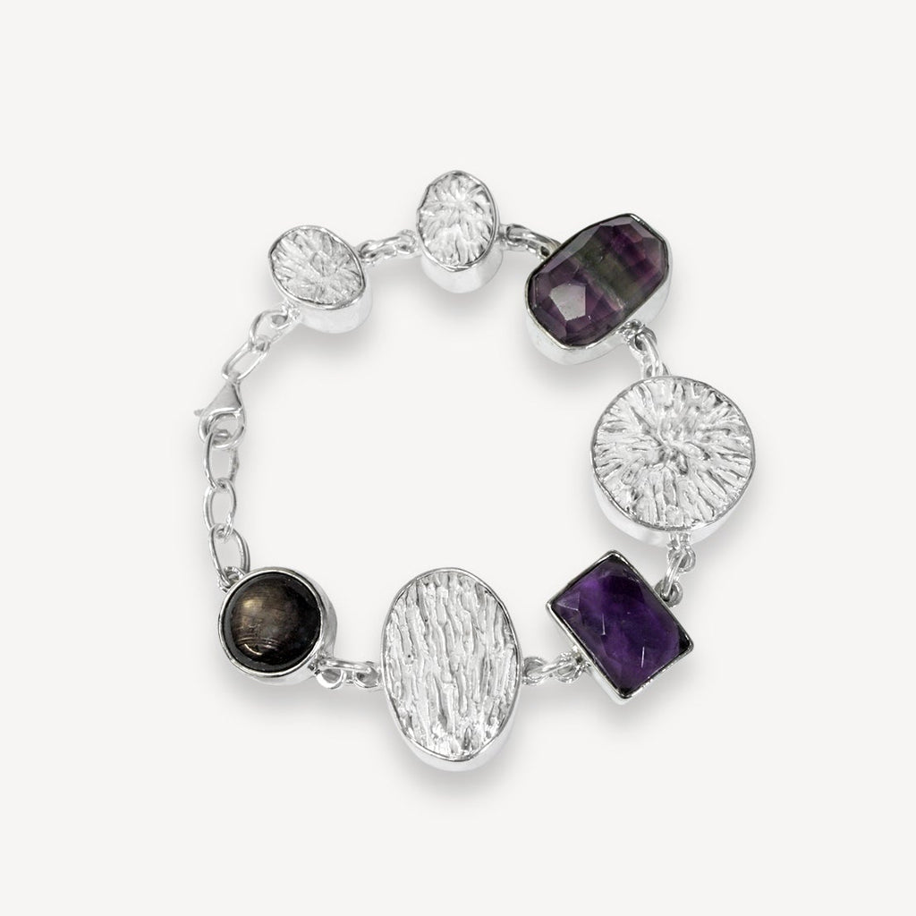 Gem Bracelet w/ Amethyst, Star Sapphire & Fluorite