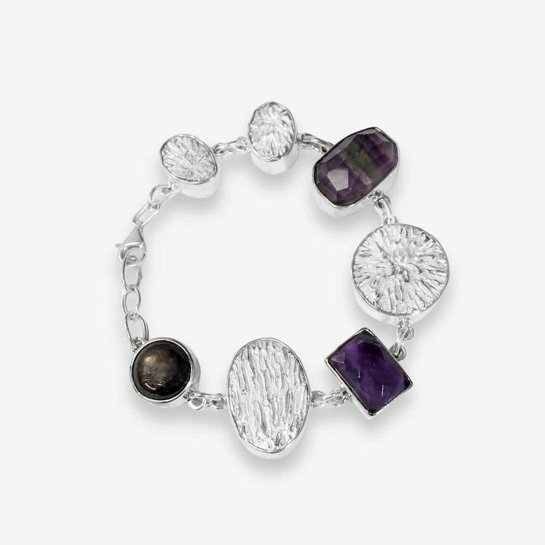 Gem Bracelet w/ Amethyst, Star Sapphire & Fluorite